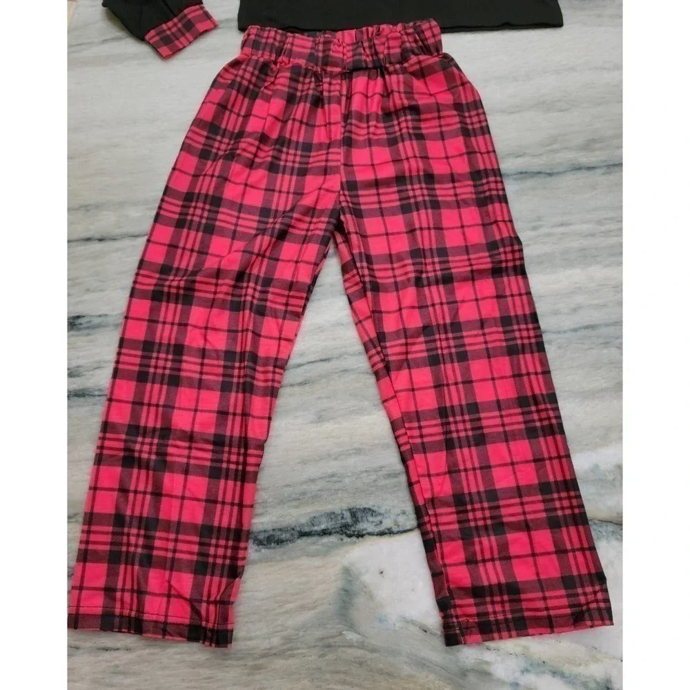 Kids Black Reindeer Christmas Pajama Set Size 4 6 NWT